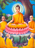The Buddha exhorts the Dharma to Sariputta, Moggalana, and other chief disciples.
