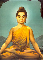 Prince Siddhartha dwells in the snow-capped mountain caves to engage in spiritual practice.
